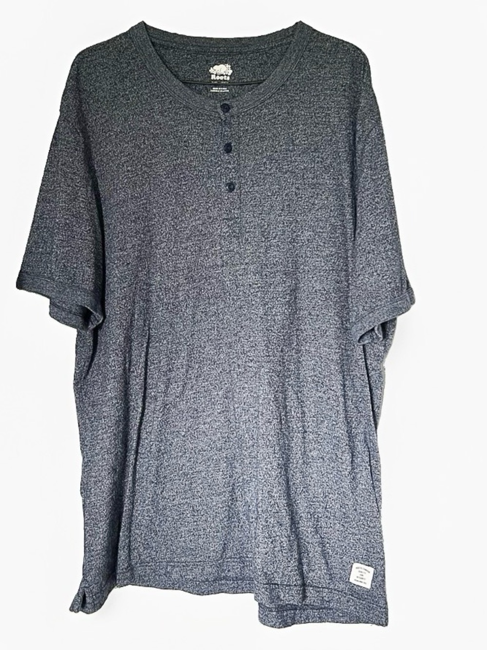 Roots Men’s Short Sleeve Henley T-Shirt — Heather Charcoal 2XL